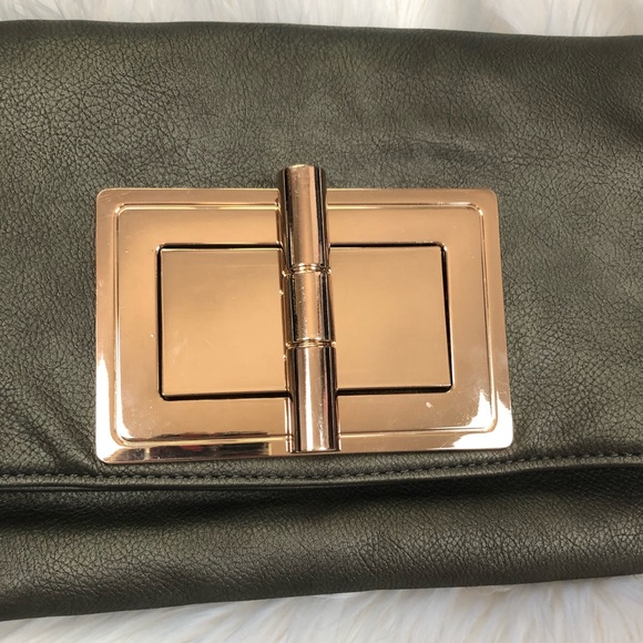 Bamboo Metal Detail Metallic Charcoal Large Clutch - Picture 2 of 7